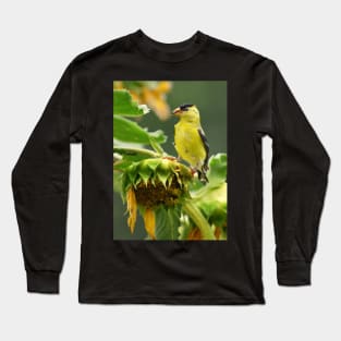 Goldfinch on sunflower Long Sleeve T-Shirt